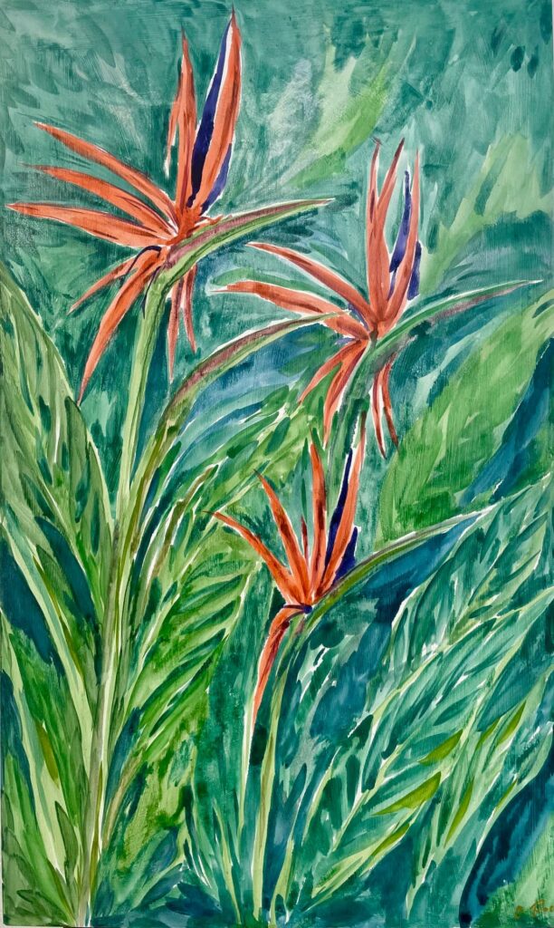 Orange flowers against greenery