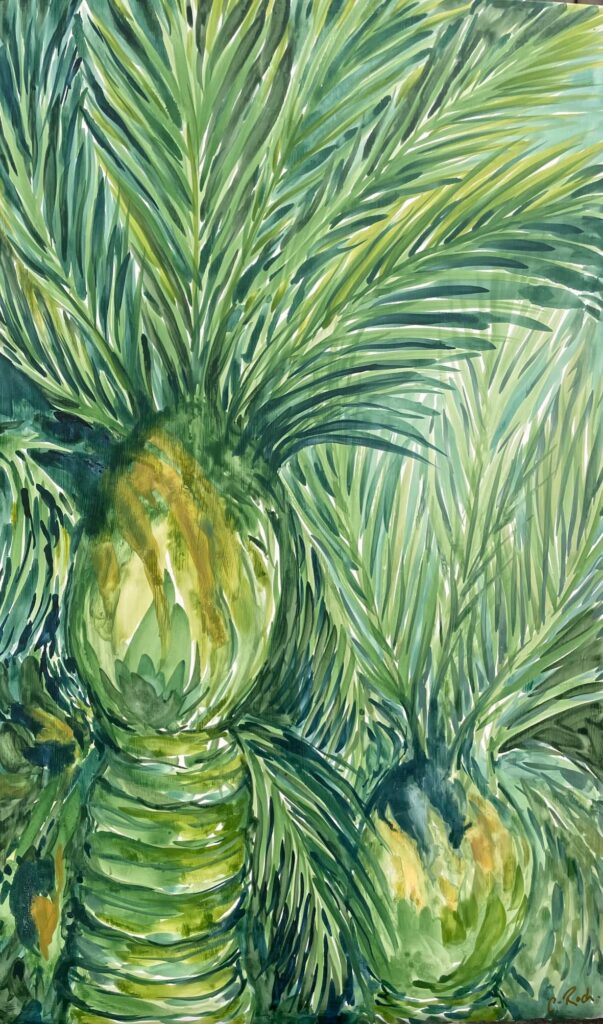 a painting of a palm tree